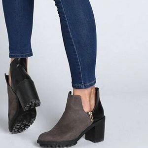 Zara Gray Suede Leather Chunky Ankle Boots 10
